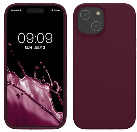 kwmobile Handyhülle für iPhone 15 Hülle, für iPhone 15 Case - Hülle Silikon - kabelloses Laden - Bordeaux Violett