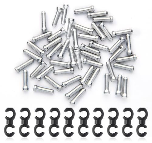 Bike Cable End Caps, Bike Cable Clasps, Alloy Cable End Crimps,Derailleur Cable End Cap,Bicycle Rotatable S-Hook Clips, Alloy non rusting, Bike Brake Cable End Tips for MTB Road Mountain Bicycle,60PCS