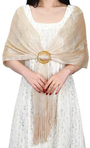 GooDengFull Halstuch Damen, Stola für Abendkleid, Bolero Damen festlich, Metallische Schals und Tücher, Gold Umhang, Dinner-Dance-Hochzeitsoutfit,Schals und Tücher für Brautjungfernabende (Gold)
