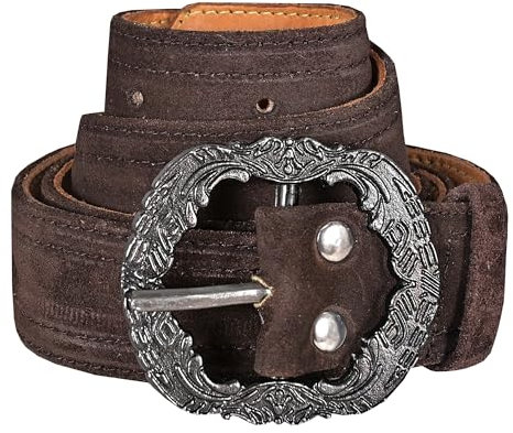 German Wear Herren Trachtengürtel aus Echtleder Trachten Lederhosen Gürtel mit Trachten Schnalle (Dunkelbraun, 50-52)