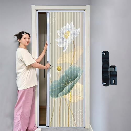 porte pliante accordéon interieur Invisible Porte Moustiquaire Pliante Sans Perçage Nid D'abeille Portes de Placard Accordéon avec Cadre en Aluminium Blanc et Serrure(H- 200 cm,W - 89 cm)