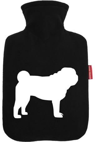 Huuraa Wärmflasche Mops Silhouette Geschenk | Veloursbezug Geschenkidee mit Motiv Auslaufsicher mit waschbarem Bezug