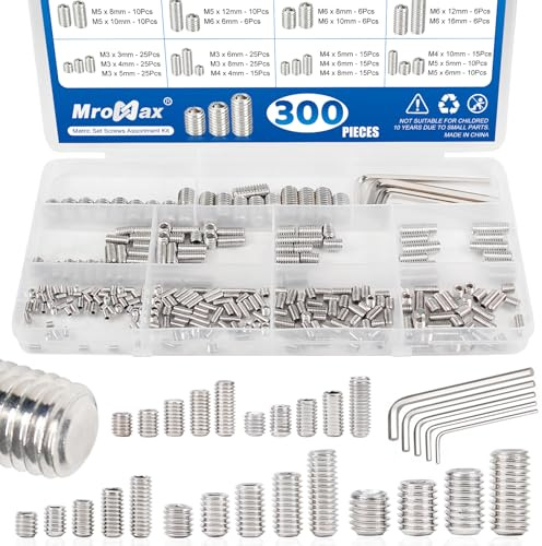 300Pcs Metric Set Screw Assortment Kit, Flat Point Allen Head Grub Screws