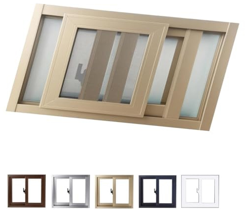 ZIUSFAC 35-100cm Fenêtre De Remplacement pour Cuisine Fenêtre De sous-Sol avec Verre Trempé Verre Trempé Horizontale Alliage en Aluminium Cadre((WxH) 100x50cm/39x20)