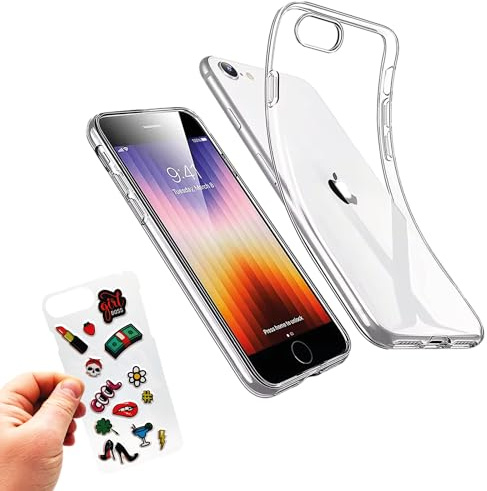 Leddy Living Transparente Schutzhülle für iPhone SE 3/2 2022/2020 8 7 6s 6 Plus + 12 3D-Aufkleber PC TPU Schutz kompatibel kratzfest ultradünn