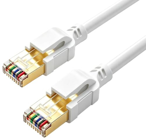 CAT8 LAN Kabel 20M Hochgeschwindigkeit Netzwerkkabe 40Gbps Ethernet Kabel | 2000 MHZGigabit S/FTP LAN kabel mit rj45 Stecker für PS5/4 Xbox, Modem, TV, Switch, Router, Schneller als Cat 7/6 (Weiß)