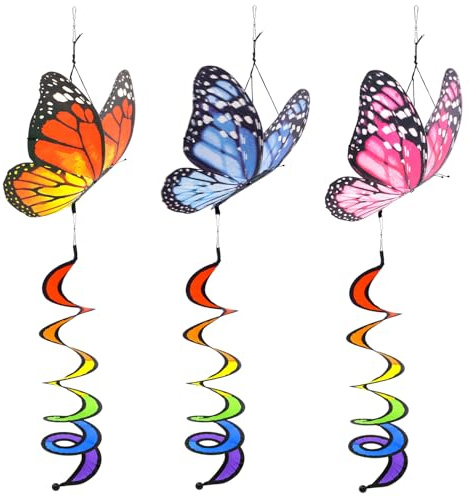 LUKDUNG 3pcs 100cm Schmetterling Wind Spinner Garten Pinwheels Wirbel Wind Spinner Windmühle Windsack Drehende Pailletten Twister Hängendes Yard Dekoration