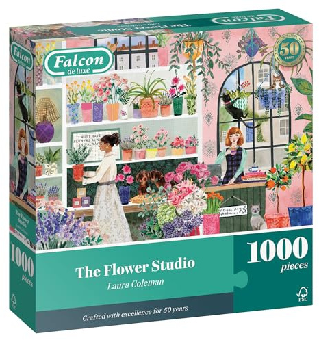 Falcon Flower Studio - 1000 Piece Adults Jigsaw Puzzle - Floral Shop Scene | 1000 Pc Adult Jigsaws - Nostalgic, Charming Large Puzzles - Cosy Rainy Day Activity, Christmas & Birthday Gift - 68 x 49 cm