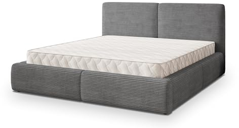 Masseno Polsterbett FELURO P 120x200 cm, Doppelbett, Bettkasten, Stauraum, Lattenrost Und Kopfteil - Grau, POSO 60