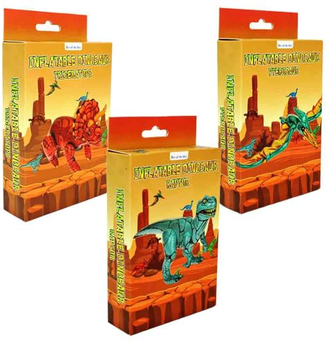 BEMIRO Aufblasbare Dinosaurier, 3er Set, ca. 60 cm, Triceratops, Raptor und Pterosaurier, ab 3 Jahren