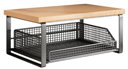 Genérico Estante Microondas De Encimera - Madera Metal 37x26x18cm | Organizador Cocina con Cesta Extraíble Ajustable | Soporte Tostadora Tipo Ahorro Espacio En Hogar Residencia Sala Meditación