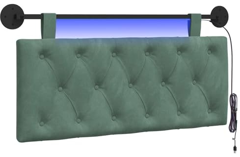 vidaXL Hängendes Kopfteil Mit LED Licht Meergrün Samt, Modernes Schlafzimmer, Wandkopfteil, aus Samt, Platzsparend, dekorative Rückenlehne, weich anzufassen