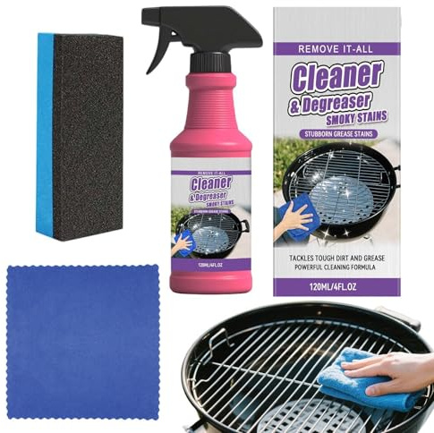 BBQ Grillreiniger - 120 ml Kraftvoll, Schnell Wirkend Mit Und Tuch,Küchenschrank-Reiniger | für Outdoor-BBQ-Öfen, Kochfelder, Arbeitsplatten, Roste, Entfernung von eingebrannten Speiseresten und