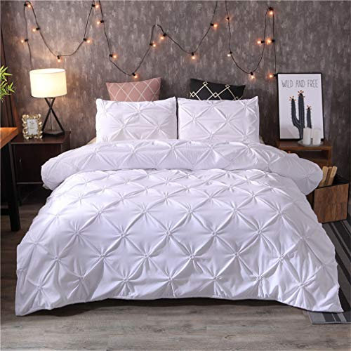 MIUNNG Pintuck Diamant Bettwäsche Set Bettbezug-Set Hohe Qualität Microfaser Bequem Weich Und Haltbar Bettwäsche Garnitur (Weiß, 135 x 200 cm)