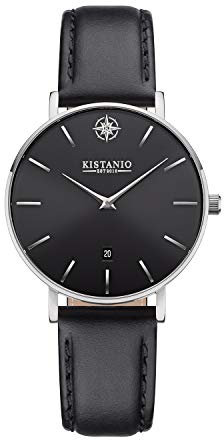 Kistanio Damenuhr Petit Edelstahl Saphirglas mit schwarzem Lederband SI-BLKS-L-BLK