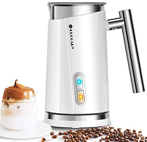 Huogary Espumador de leche, vaporizador de leche para espuma de leche y leche caliente (4.5 onzas), espumador eléctrico de leche y calentador para café casero, 120 V (blanco)