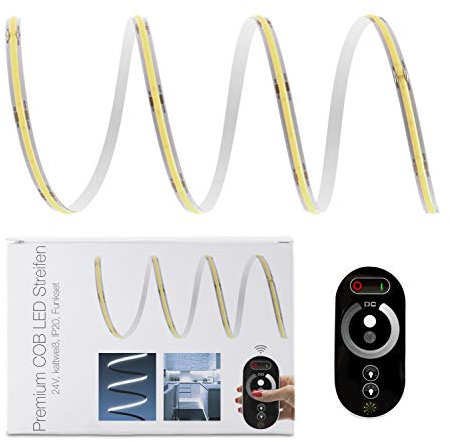 Premium 24V COB LED Streifen IP20 kaltweiß Funk-SET & Netzteil 1-7m 72W 1m