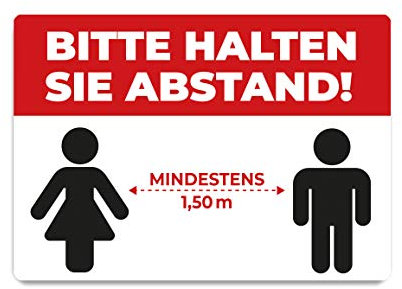 Bitte Abstand halten Schild Aufkleber 21 cm x 14,8 cm selbstklebend wiederverwendbar Warnung Schutz Hinweis Klinik Büro Praxis Geschäft Warnschild Warnhinweis Tür Fenster (rot weiß)