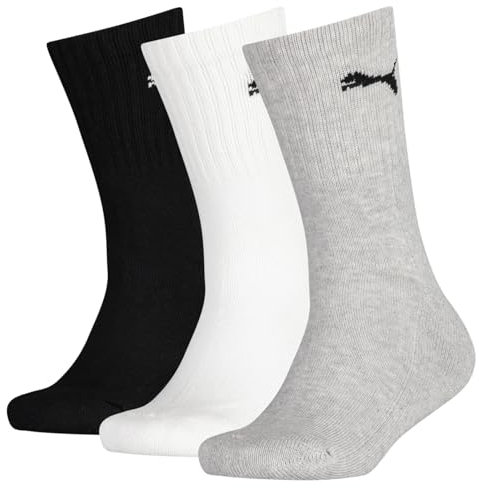 PUMA Unisex Kinder Crew Socken, Grey/white/black, 31-34 EU