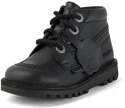 Kickers Unisex Kids Leather Alternative Kick Hi Classic Ankle Boots with Zip | Plant Based Material | Extra Comfortable | Added Durability | Premium Quality, Black, 8.5 UK Child
