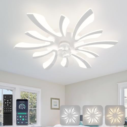 YUNLONG 78cm Lampadario Ventilatore da Soffitto Moderno Grande Lampadari con Ventola da Soffitto Telecomando Dimmerabile 6 Velocità DC Reversibile Estate/inverno per Camera da Letto Soggiorno,Bianco