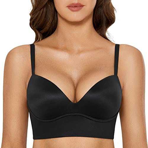 DOBREVA BH Damen ohne Bügel Push Up T Shirt BHS Gepolstert Bustier Soft Nahtloser Schwarz 80B