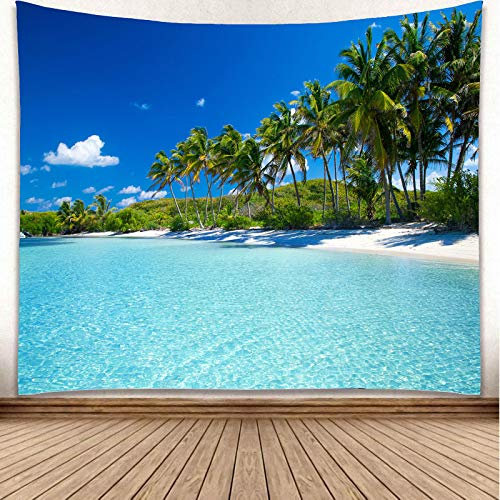 YISURE Tropenparadies Strandpalmen Tapete, 305 x 230 cm, himmelblaue Wanddeko für Schlafzimmer