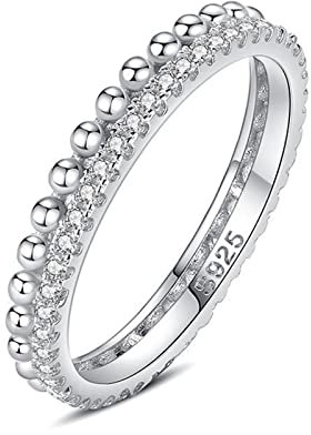 Musihy Ringe Silber, Verlobungsring Zweireihiger Eingelegter Strass Silberring Silber Ringgröße 57 (18.1)