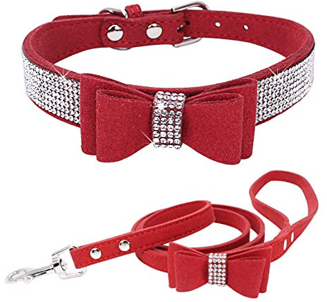 Hundehalsband mit Strasssteinen, Set mit Fliege, glitzerndes Katzenhalsband mit Fliege, Kristall, Diamanten, für Mädchen, Welpen, Halsbänder für XXS, XS, S, M, L, Hündinnen, Haustier, Kätzchen, XS