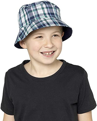 Undercover Kinder-Sonnenhut für Jungen und Mädchen, wendbar, leicht, Baumwolle oder Polyester, Marineblau kariert, 7-10 Jahre