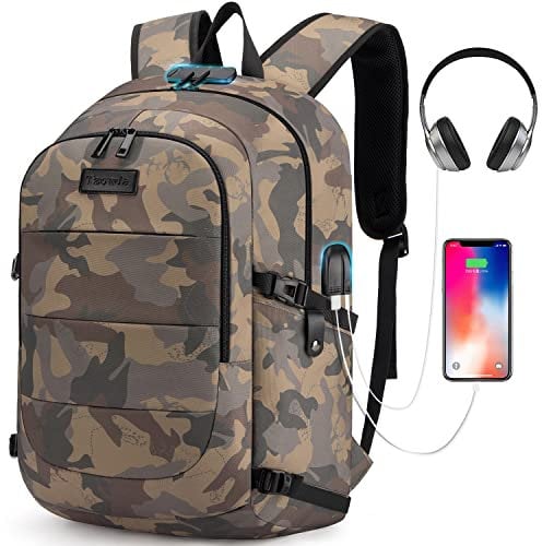 Tzowla Laptop Travel Backpack Mens Womens Water Resistant Anti-Theft Bag with USB Charging Port and Lock 15.6 Inch Computer Business Backpacks for School Work College Gift,Casual Daypack-YellowCamo