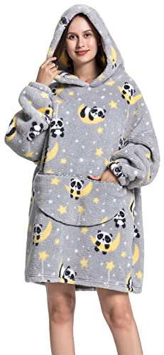 Ruiuzioong Übergroße Hoodie Decke Sweatshirt,Bequeme Decke Kapuzenpullover warmes Sweatshirt für Damen Herren Teenager Geschenk (Panda)