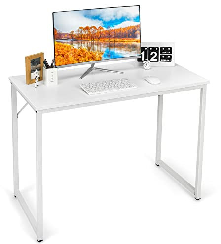 COSTWAY Escritorio para Ordenador 100 x 50 x 75cm, Mesa para Ordenador Portátil de Estilo Moderno y Sencillo para la Oficina, Acero, Fácil de Montar (Blanco)