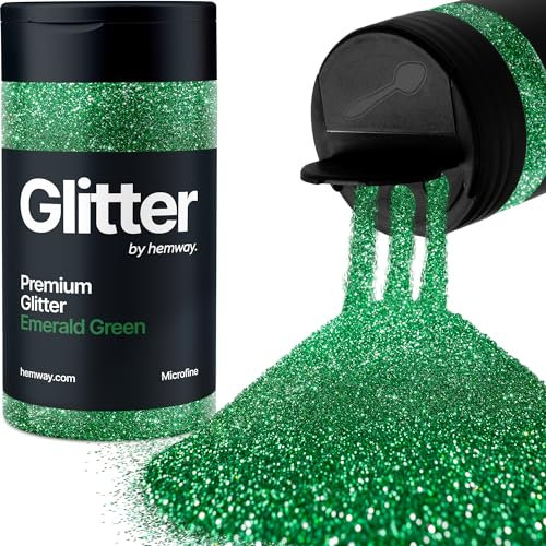 Hemway Premium Glitter Shaker - Emerald Green | Microfine Metallic Flake Sequins for Resin & Epoxy Crafts | Craft Supplies for Tumblers, Festival, Hair, Face, Body, Eye & Nail Art | 125 g