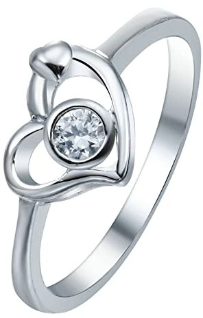 Homxi Eheringe Damen Silber,Hohl Herz mit Zirkonia Silber Ring Frauen Kupfer Trauringe für Damen Größe 62 (19.7)
