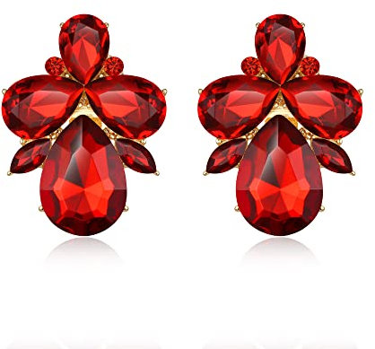 EVER FAITH Strass Kristall Art Deco Ohrstecker Bankett Prom funkelnde Tropfen Marquise Ohrringe für Damen Rot Gold-Ton