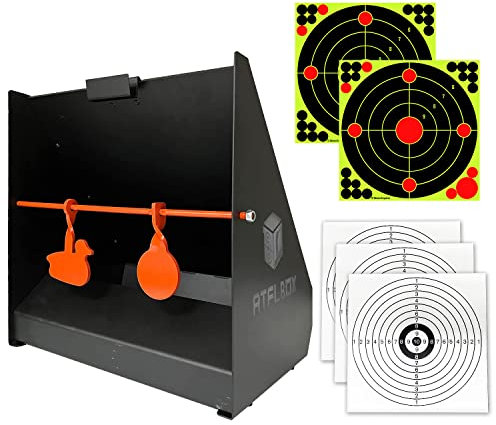 Boîte piège à balles petit calibre Pellet Catcher comprenant cible pendulaire et 5 cibles papier bullseye pour calibre .177 .22, piège à balles pour carabines à air comprimé, airsoft, carabines BB