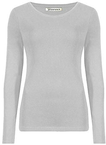 STAR FASHION GLOBAL LTD Womans Plain Tshirt Ladies Long Sleeve Scoop Neck T Shirt Top Plus Size UK 8-26 (Silver Grey, 16-18)