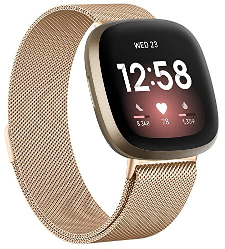 Oumida Armband für Fitbit Versa 3/4/Sense/Sense 2 - Damen/Herren, Edelstahl Metall Ersatzarmband mit Starker Magnet, Groß Roségold