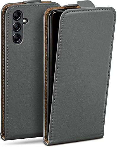 moex Flip Case für Samsung Galaxy A14 (4G/5G) Hülle klappbar mit 360 Grad Schutz, Handyhülle mit Displayschutz, PU Leder Handytasche Lederhülle, Flip Case Cover Klapphülle, Grau