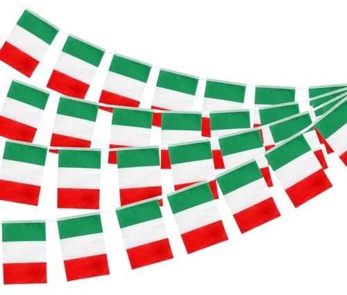 11M Flaggenkette Girlande mit 40 Italien Flaggen, 14x21CM Fähnchen Wimpelkette für Garten Bar Dekorationen