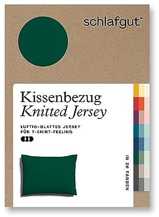 schlafgut Knitted Jersey Kissenbezug 70x90 cm Green Deep Uni weicher Premium Kopfkissenbezug einzeln, faltenfrei mit Elasthan