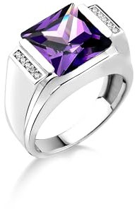 BySilverStone Jewelry Quadratisch Geschliffener Amethyst-Stein-Siegelring Mit Zirkonia, Amethys-Stein-Herrenring Aus Sterlingsilber, Einzigartiger Herren-Modering