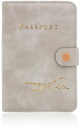 FuninCrea Porta Passaporto, Custodia Passaporto in Pelle PU porta passaporto da Viaggio Sottile con Fibbia, Portapassassaporto Portatile con Motivo di Aerei per Passaporto, Carte