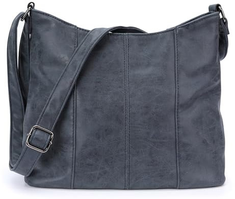 irisaa Handtasche Damen Hobo Schultertasche, Medium Umhängetasche praktische Henkeltasche mit vielen Fächern, Vintage Look mit Reißverschluss, DKB Farbe:Navy
