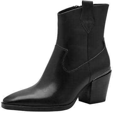 MARCO TOZZI Damen Stiefeletten mit Absatz aus Leder Cowboy, Schwarz (Black), 38 EU