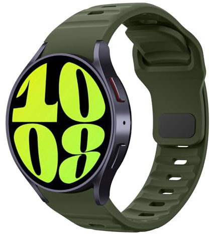 MoKo Correa Robusta Compatible con Samsung Galaxy Watch 7 FE 6 5 4 40mm 44mm/Watch 6 Classic 43mm 47mm/5 Pro 45mm/4 Classic 42mm 46mm, 20mm Pulsera de Repuesto de Silicona para Hombre, Verde Militar