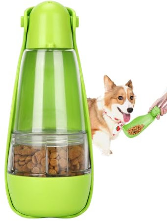 Botella de agua de viaje para perros, dispensador de agua portátil para senderismo, incluye recipiente de alimentos y soporte para bolsa de excrementos, accesorios 5 en 1 para mascotas al aire