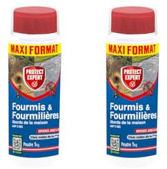 PROTECT EXPERT 2 Poudres Anti-Fourmis & Fourmilières - Poudrage Arrosage Pulvérisation - 2x1Kg - Action Choc & Protection Longue Durée - Abords De La Maison FOURPOUD1000NX2