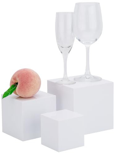Cliselda 3 Stück Schaukasten Acryl weiße, Acryl Vitrine mit Hohlem Boden, Acrylbox Würfel Riser Display Ständer Box für Cupcakes, Süßigkeiten, Desserts, Buffets, Schmuck (Klein)